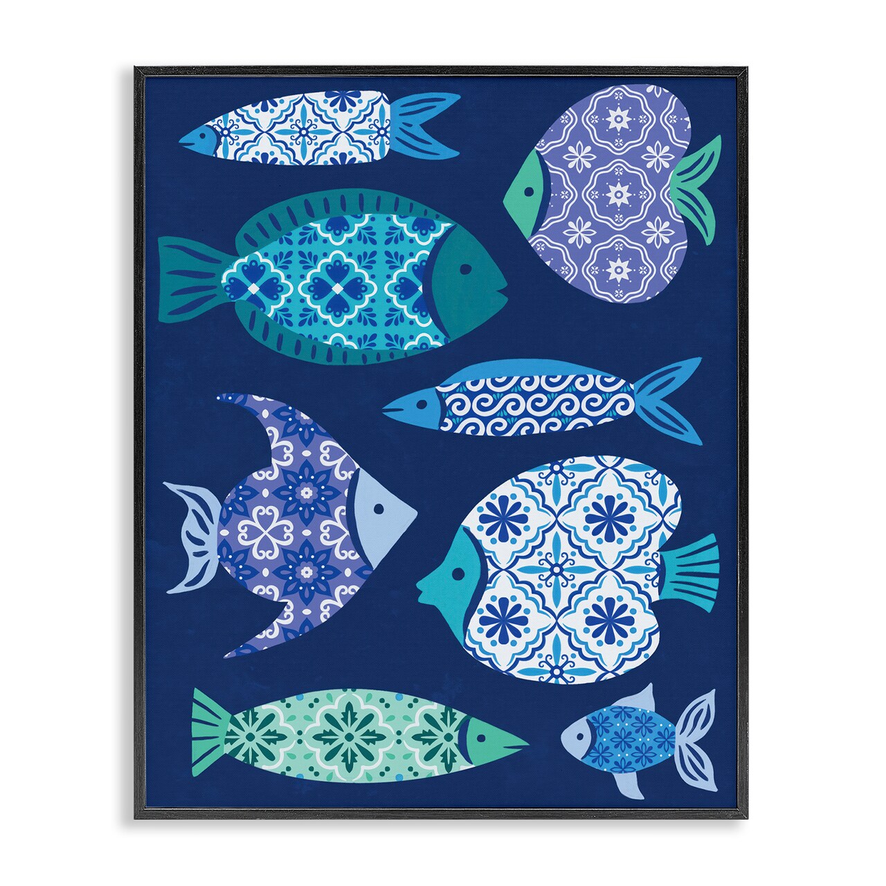 Stupell Industries Mediterranean Tiles Fish Framed Giclee Wall Art Design by Deborah Curiel